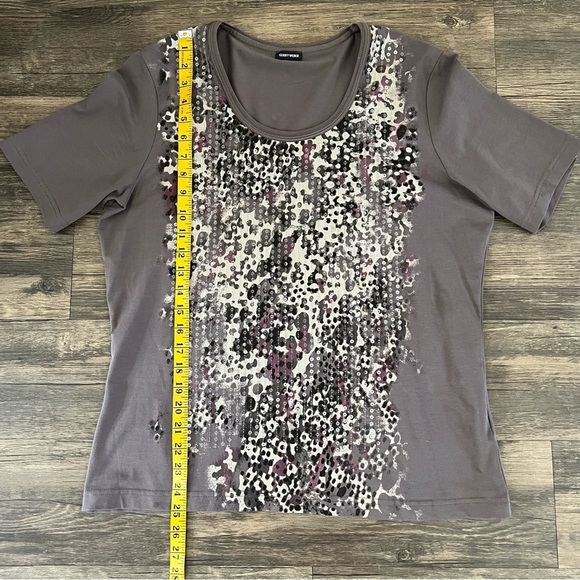 Gerry Weber Short Sleeves Brown Sequined Fitted Top Tee Shirt Sweetheart Neck L - Picture 11 of 12